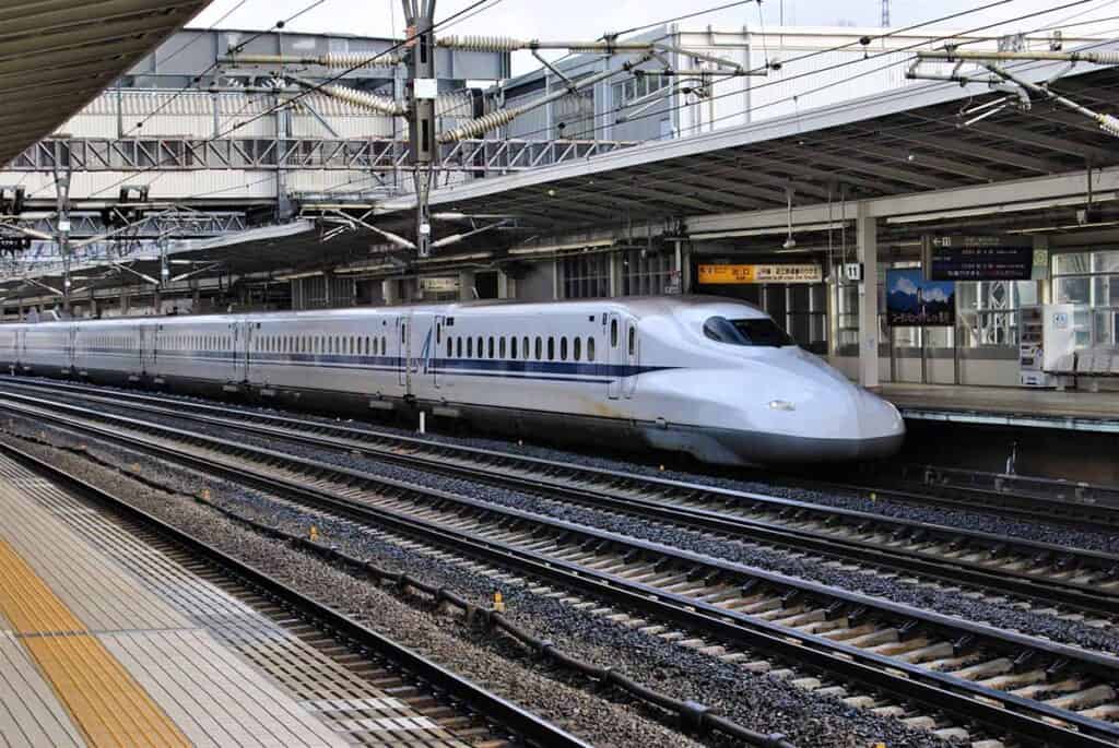 high speed Shinkansen train at the station